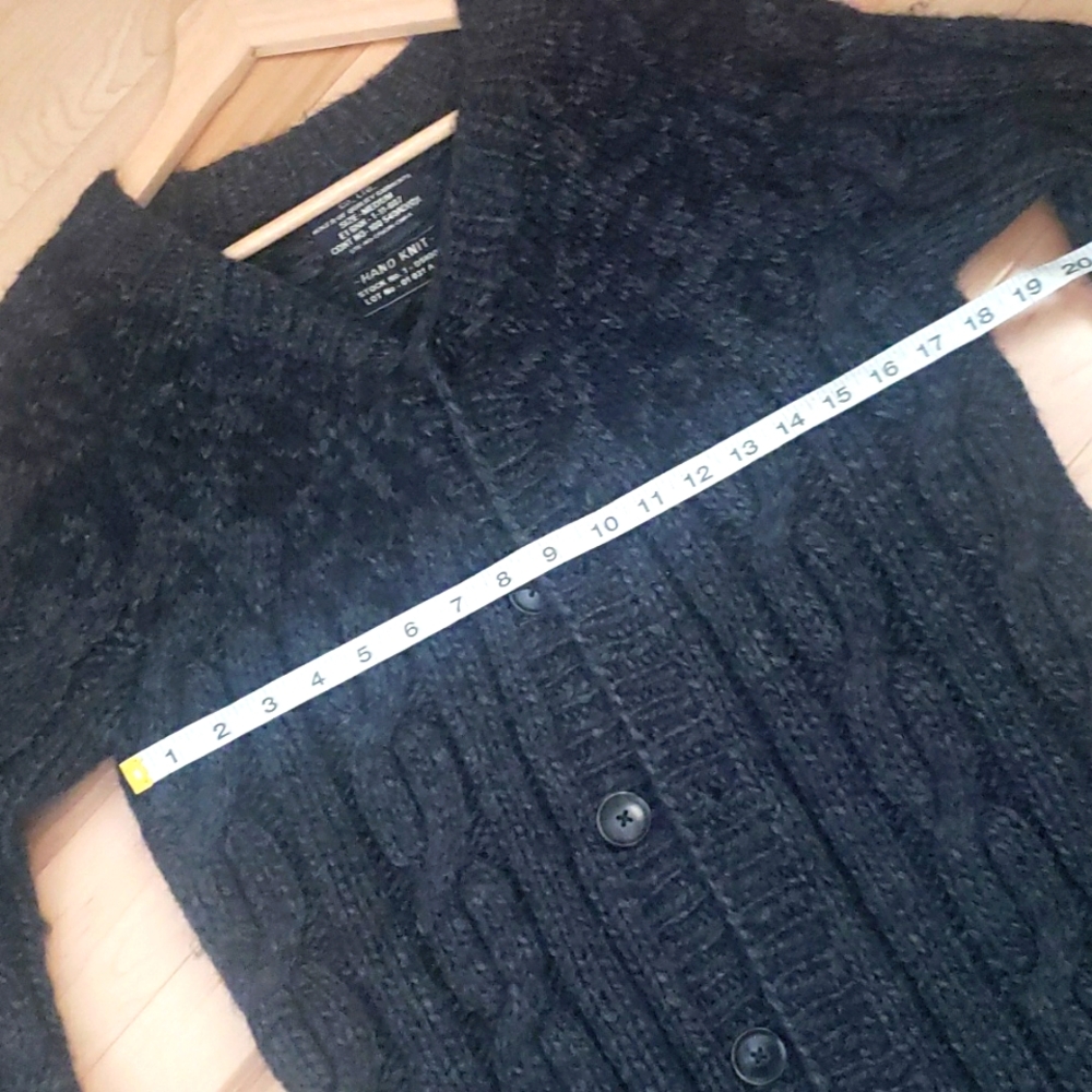 ALLSAINTS Spitalfields Hand Knit Wool Blend Sweater CharcoalGrey Black ButtonDwn - Picture 15 of 17
